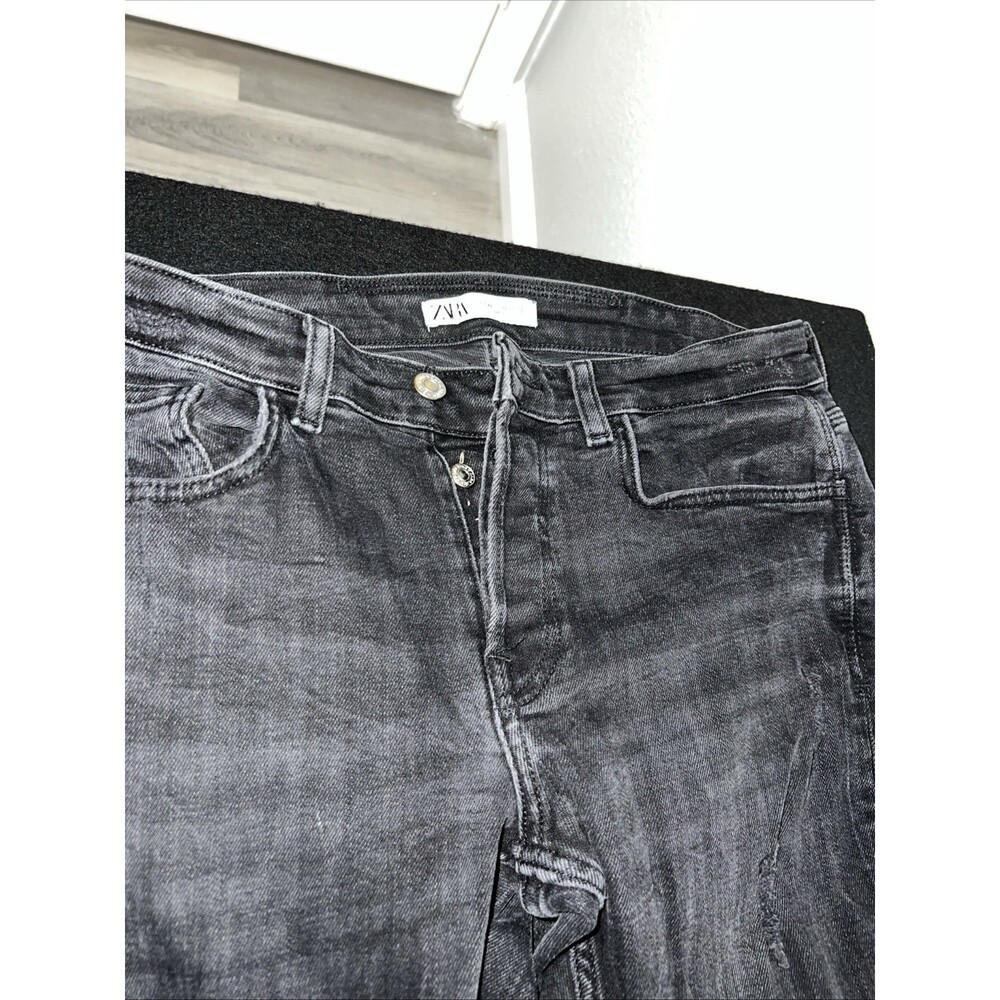 Zara Jeans Womens Jeans Black Distressed Skinny Stretch Denim Street 32x28
